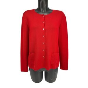SAINT JAMES Pure Wool Button Front Pockets Red Cardigan Sweater FR 42 US 10